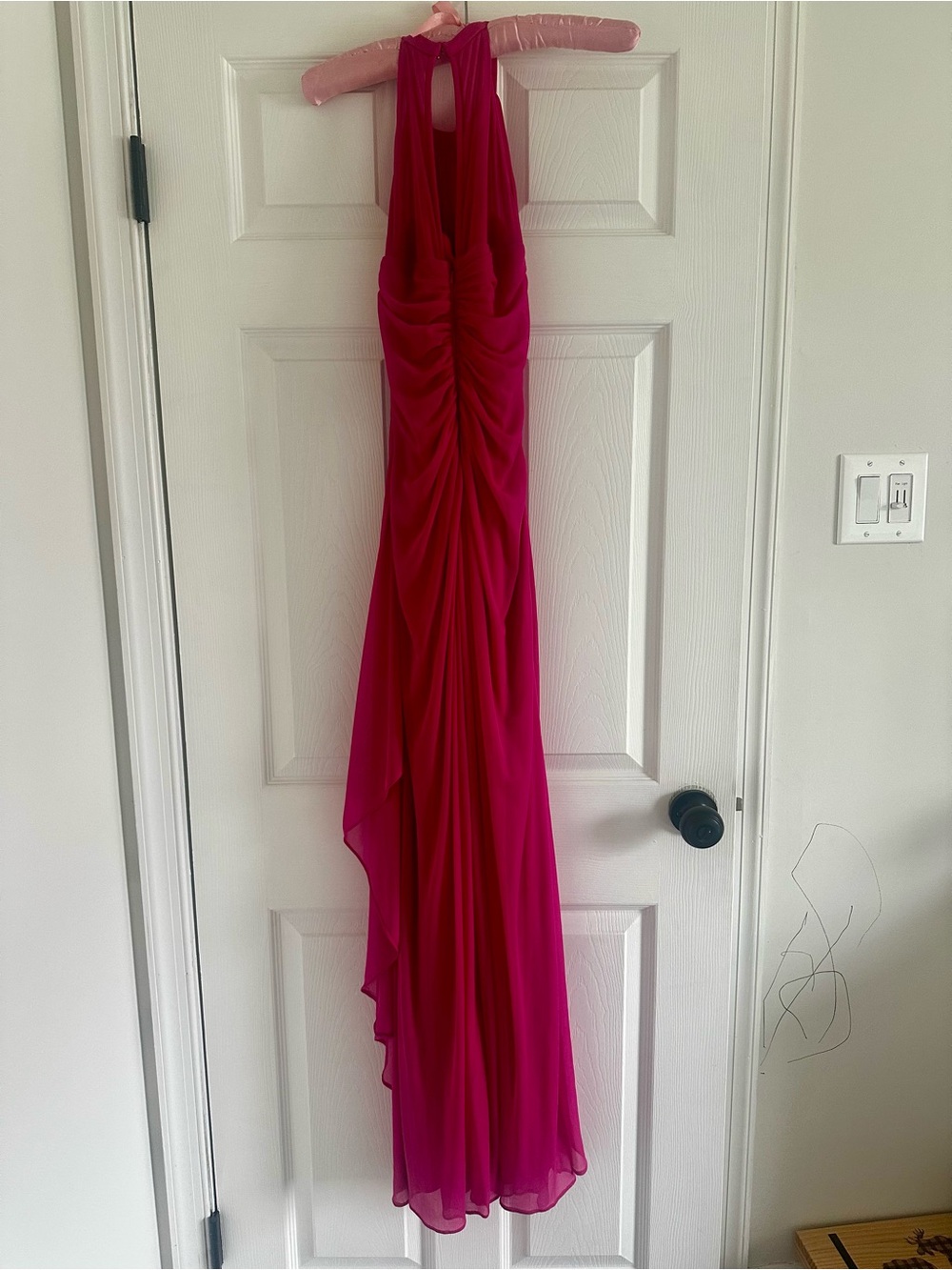 Davids Bridal Sleeveless Long Mesh Dress W/ Illusion Neckline Pink/Fuchsia 0 - Picture 2 of 9
